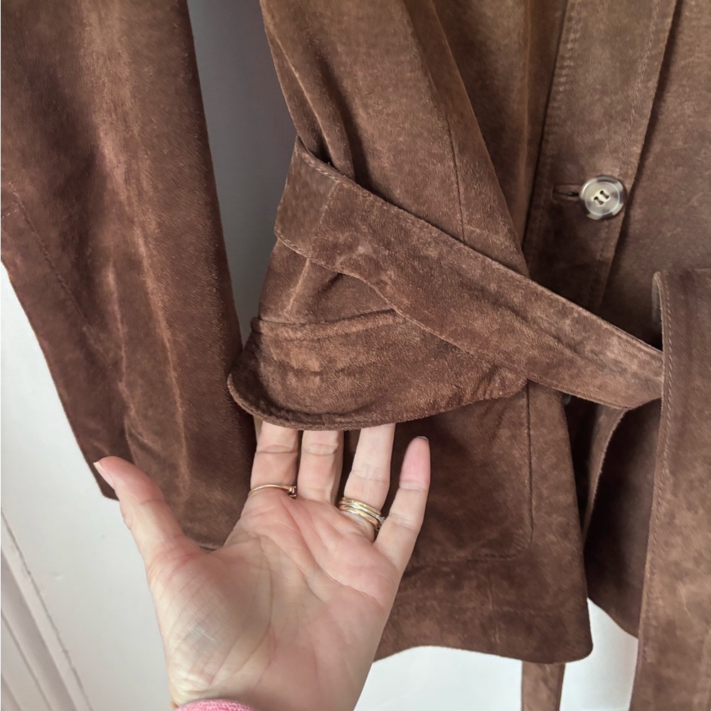Women’s Vintage Denver Hayes Brown Suede Belted Buttoned Safari Jacket Large - Picture 3 of 12